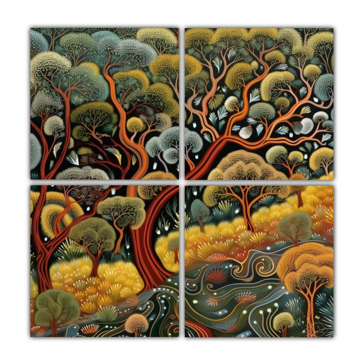 Cuatro Cuadros Modernos Urbanos En Bastidor Con 160x160 Cm-0