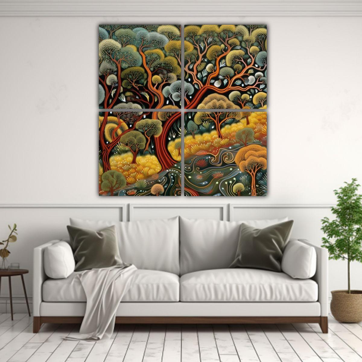 Cuatro Cuadros Modernos Urbanos En Bastidor Con 160x160 Cm-2