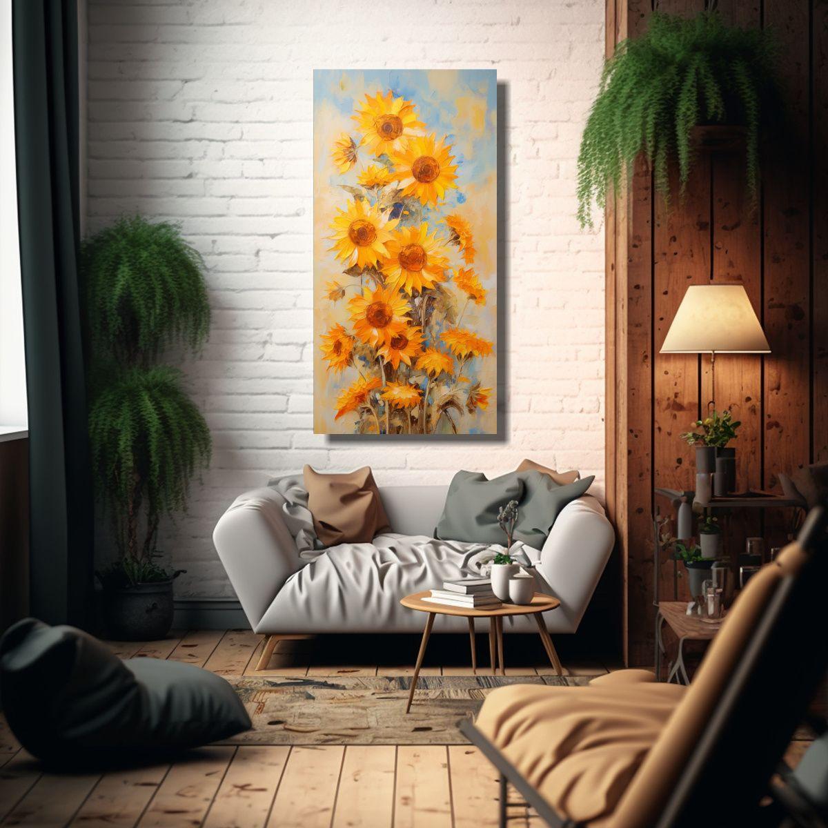 Cuadro De Flores De Girasol Naranjas En Lienzo 30x60cm-2