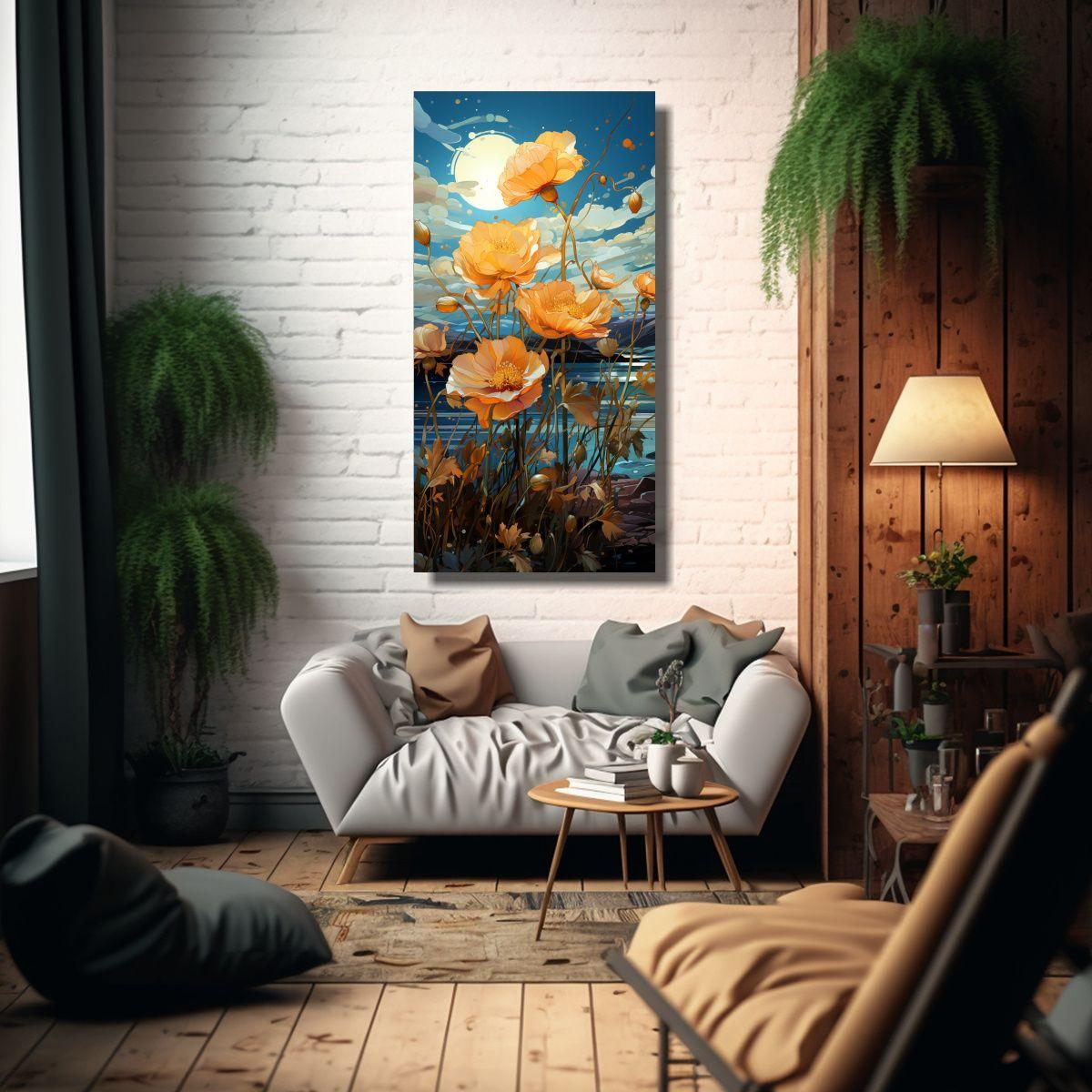 Pintura Decorativa En Lienzo Con Flores Amarillas 70x140cm-2