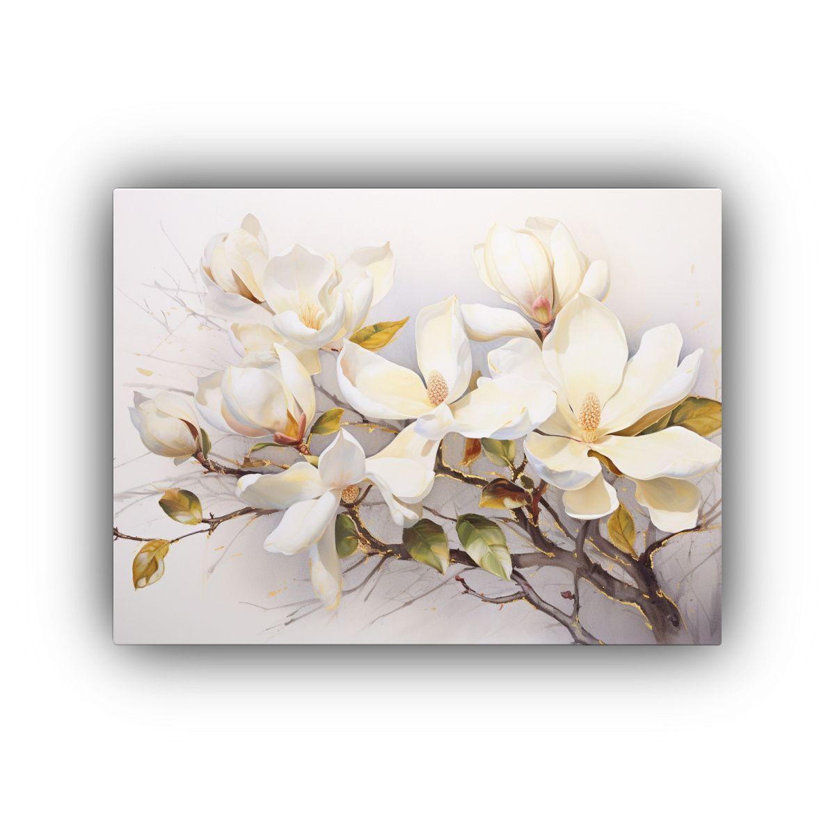 Pintura Abstracta Resistente A Magnolias En Oro Y Rosa 40x30cm-0