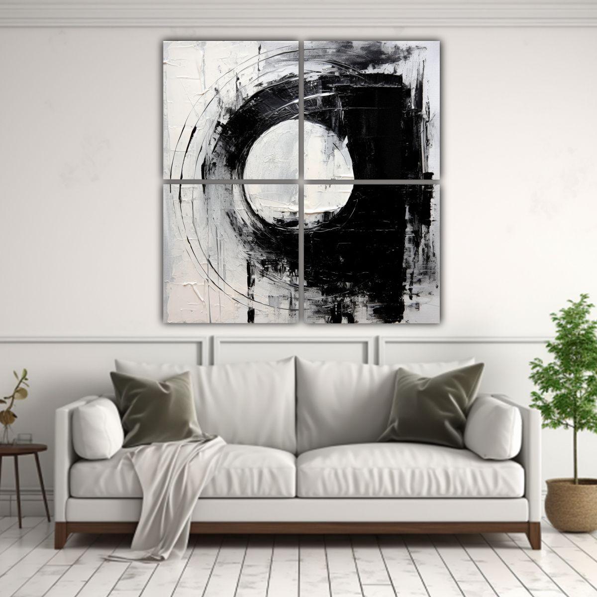 Pintura Abstracta Minimalista En Blanco Y Negro 160x160 Cm-2