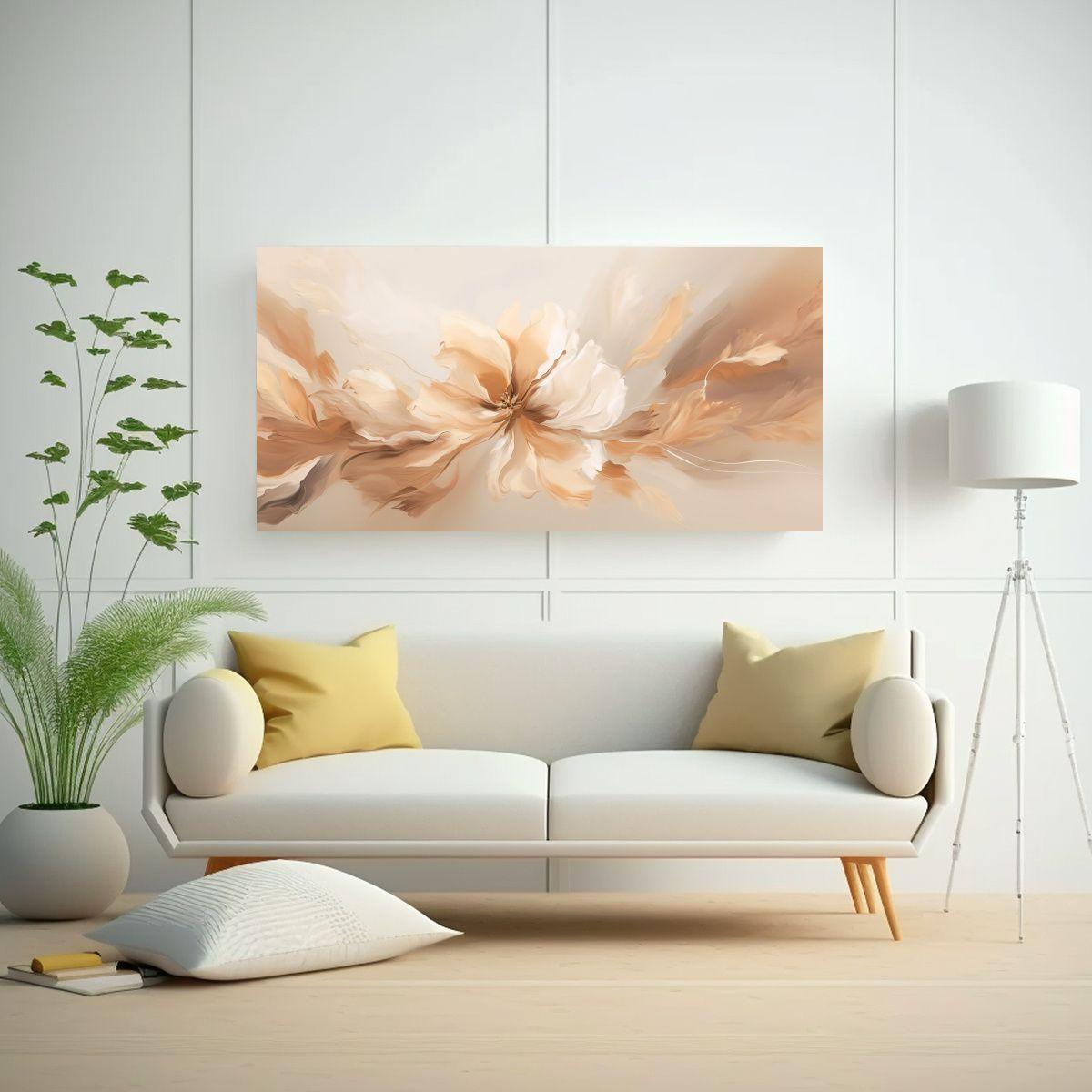 Cuadros Abstractos Florales En Tela Beige 100x50cm-2