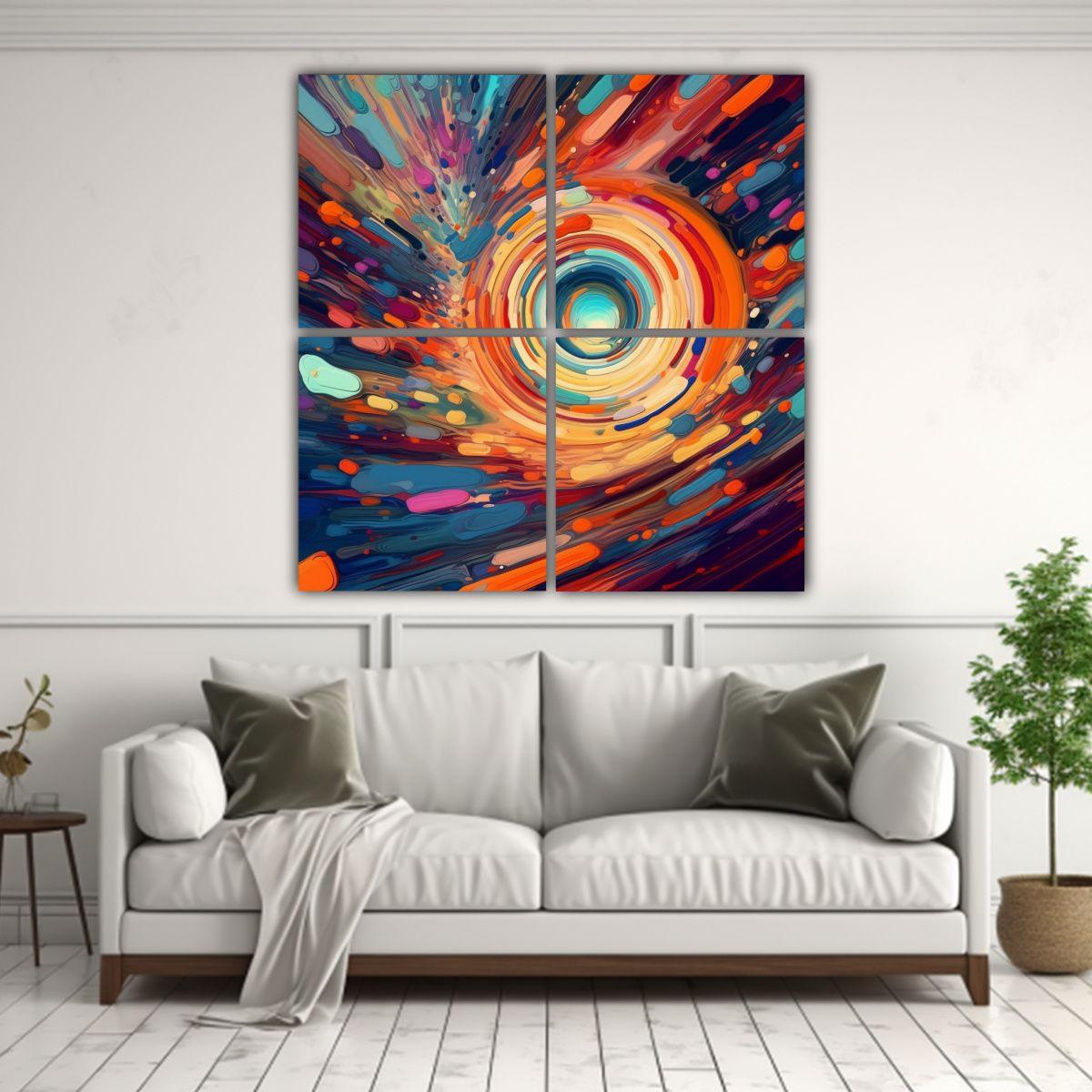 Cuatro Cuadros Modernos Surrealistas Multicolores 140x140 Cm-2