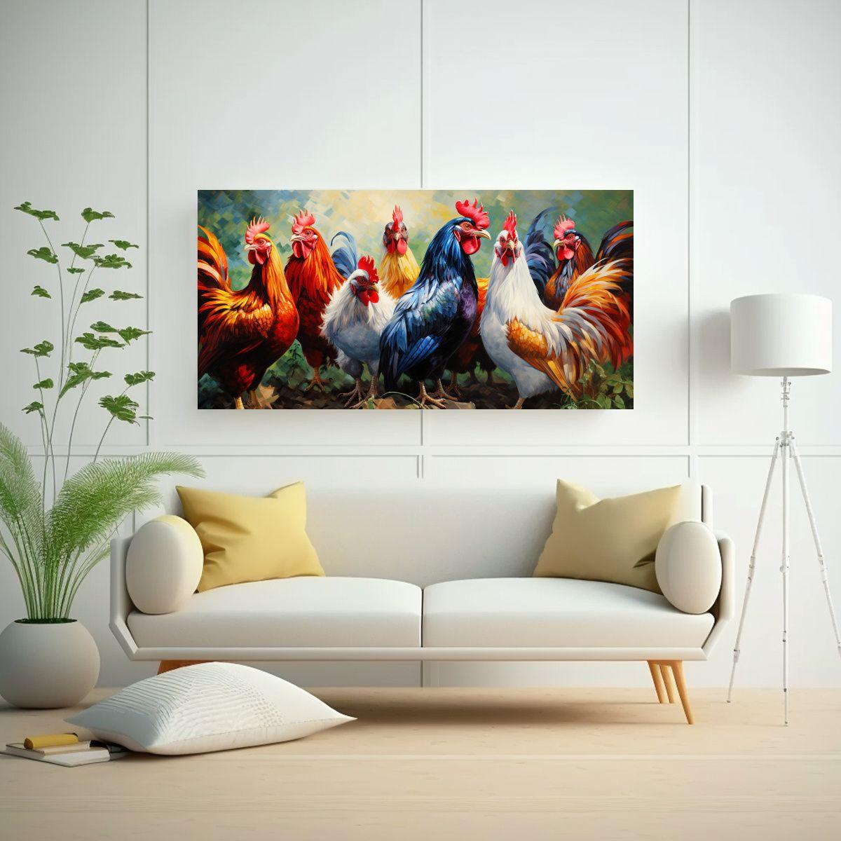 Pintura Al Estilo óleo Colorida De Gallinas Y Gal 160x80cm-2