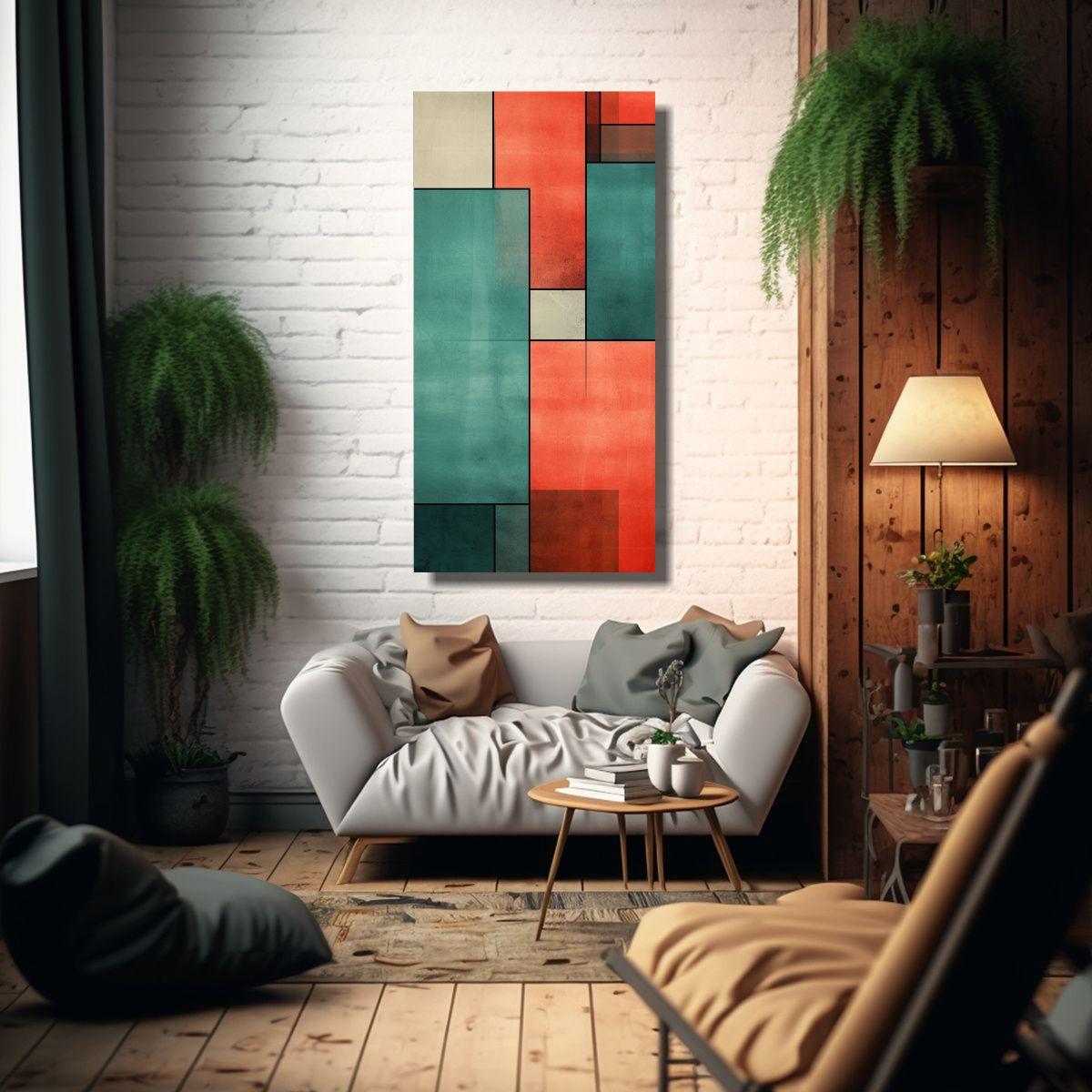 Pintura Decorativa De Abstracción Geométrica En 40x80cm-2