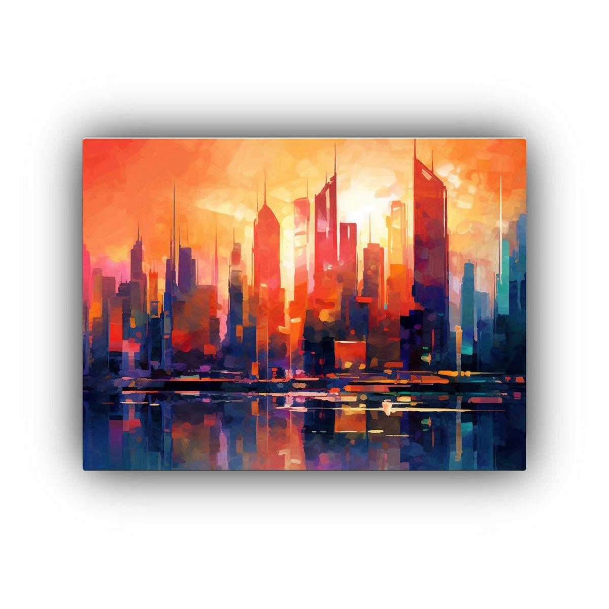 Cuadro De Lienzo Tonos Modernos De Ciudad Al Atardecer 50x40cm-0