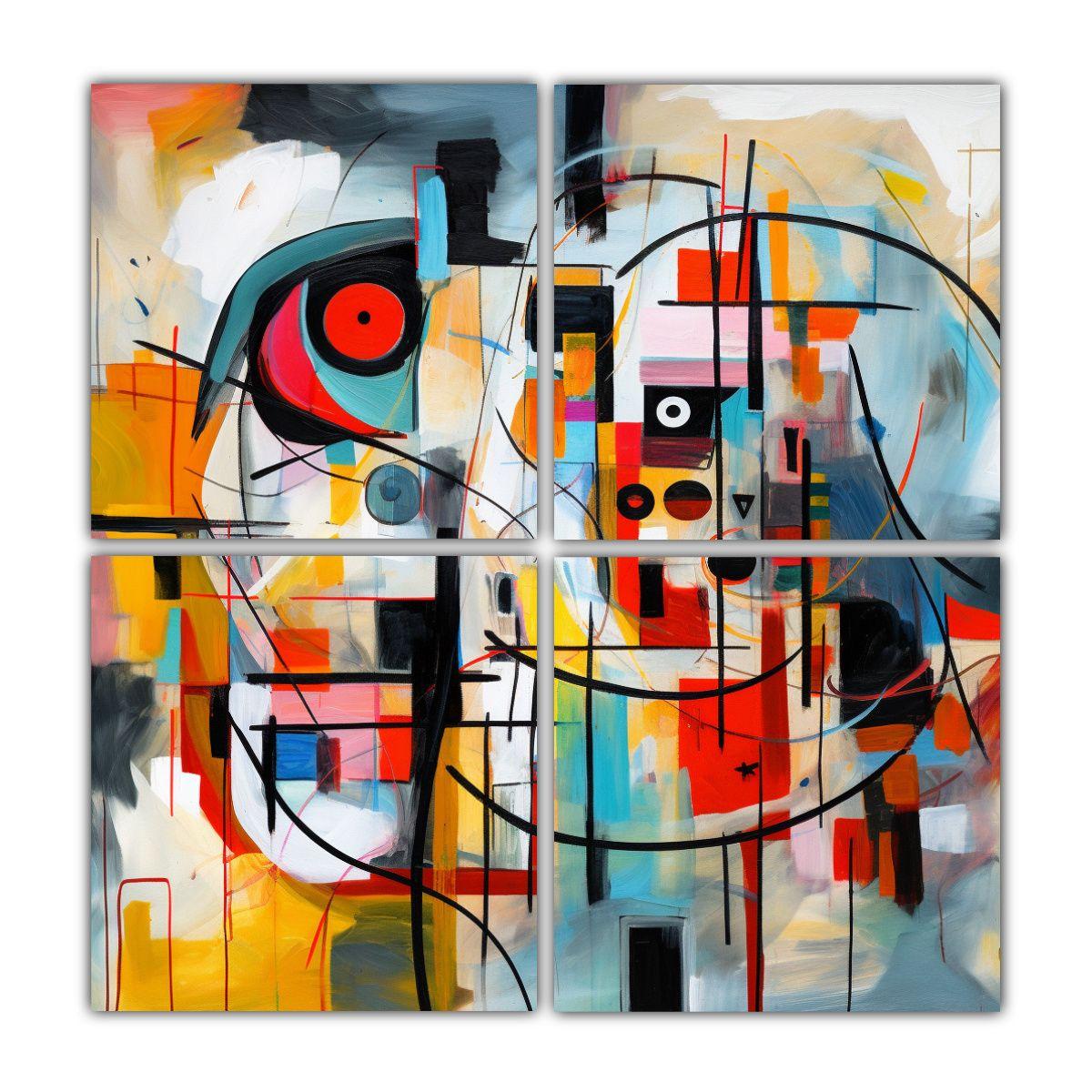 4 Cuadros De Tela Abstractos Para Oficina Pintura 180x180 Cm-0