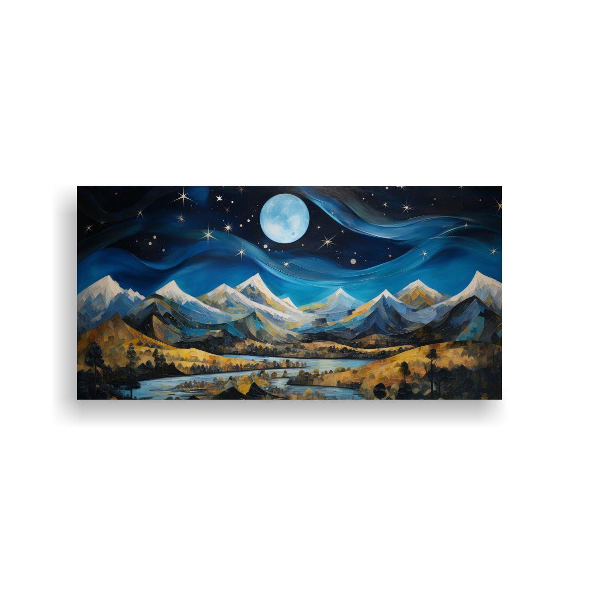 Paisaje Abstracto De Montañas A Medianoche Con 160x80 Cm-0