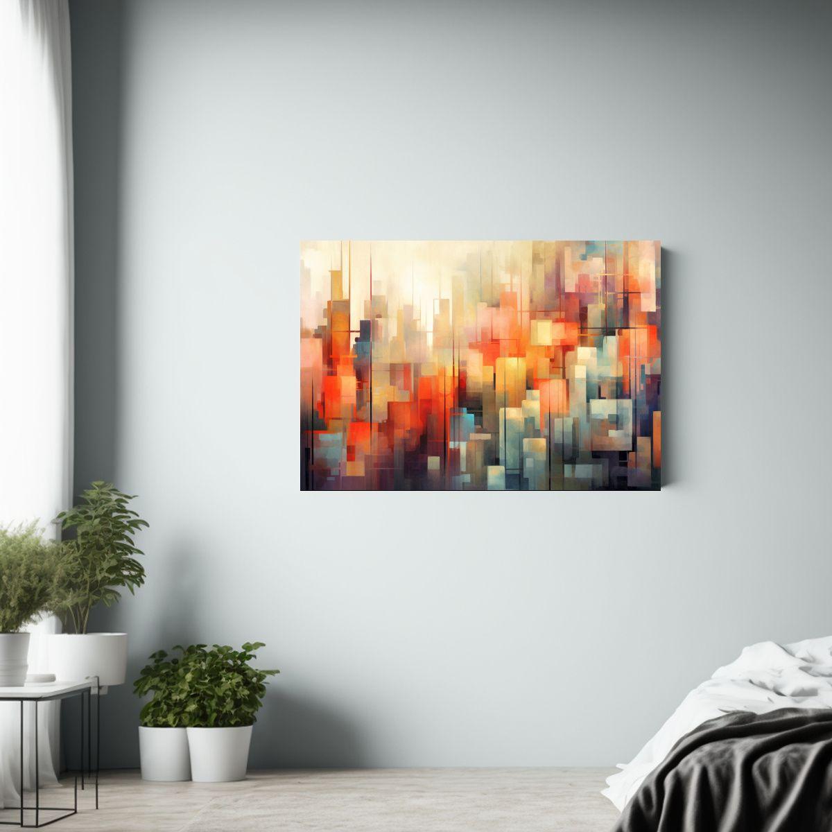 Pintura Abstracta De Ciudad En Tonos Naranja Y Color Moderno 30x20cm-2
