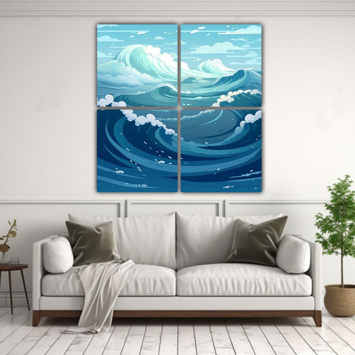 Cuatro Lienzos De Tela Decoración Para Sala: 120x120 Cm-2