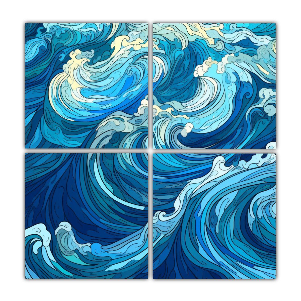 Cuatro Lienzos Acuarela Alegría Hermoso Fondo 80x80 Cm-0