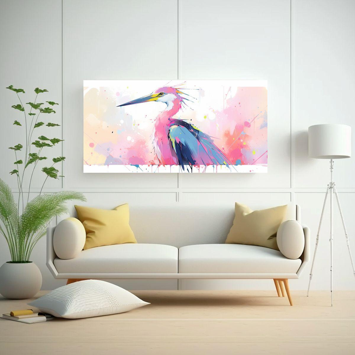 Pintura Decorativa De Un Garza En Colores Arcoíri 100x50cm-2