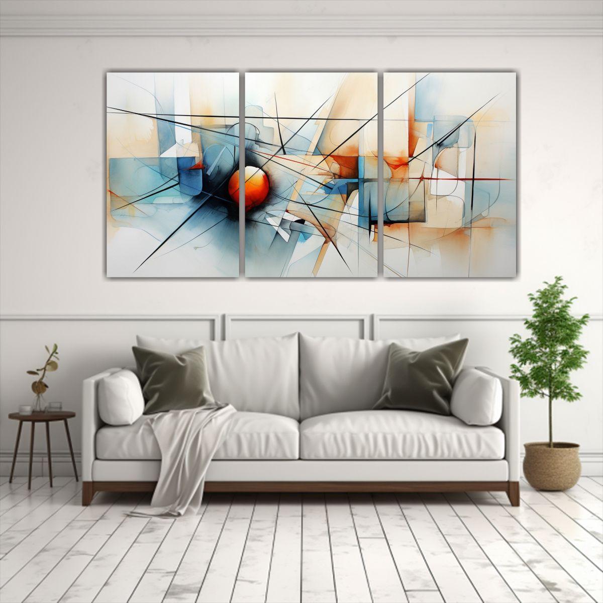 Tres Cuadros Movimiento Living Cuadro Abstracto 150x75 Cm-2