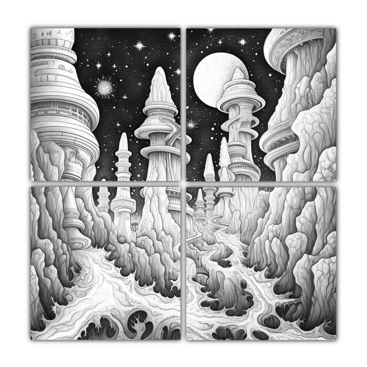 Cuatro Cuadros Modernos Temática Adult Coloring 140x140 Cm-0