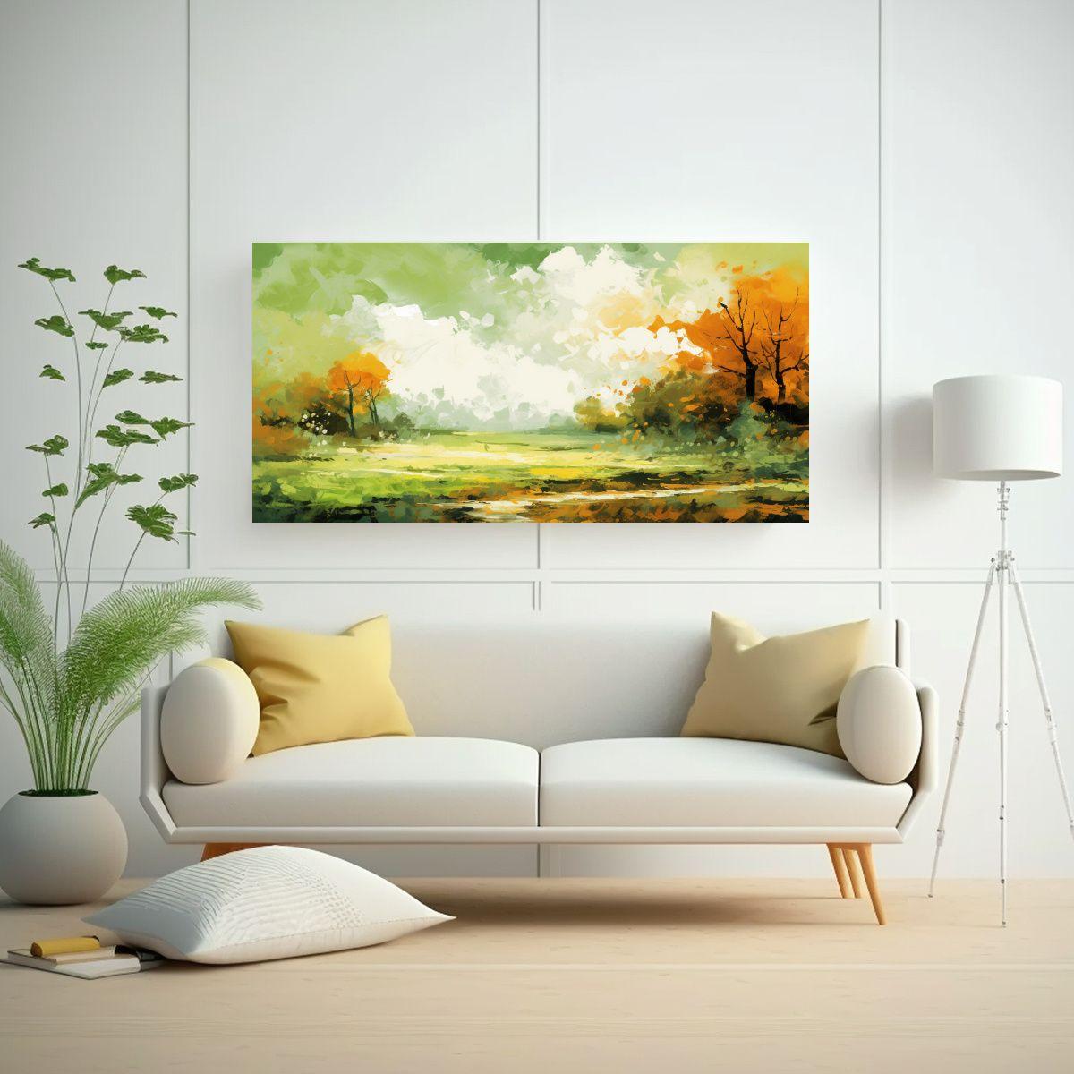 Pintura Paisaje Otoñal Con Colores Verdes Estilo 120x60cm-2