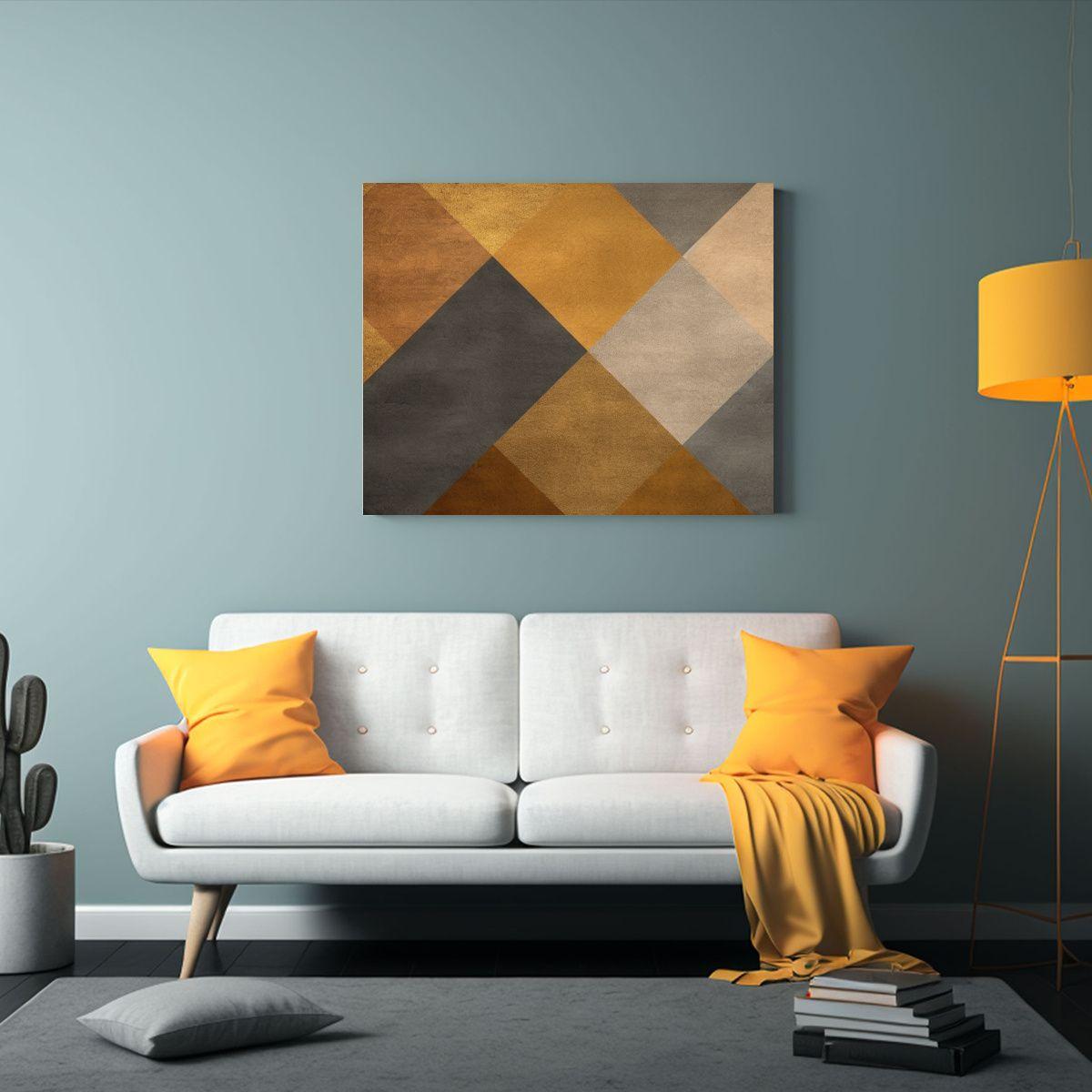 Cuadro Geometrica En Fondo Beige Y Dorado: Arte De Pared 50x40cm-2