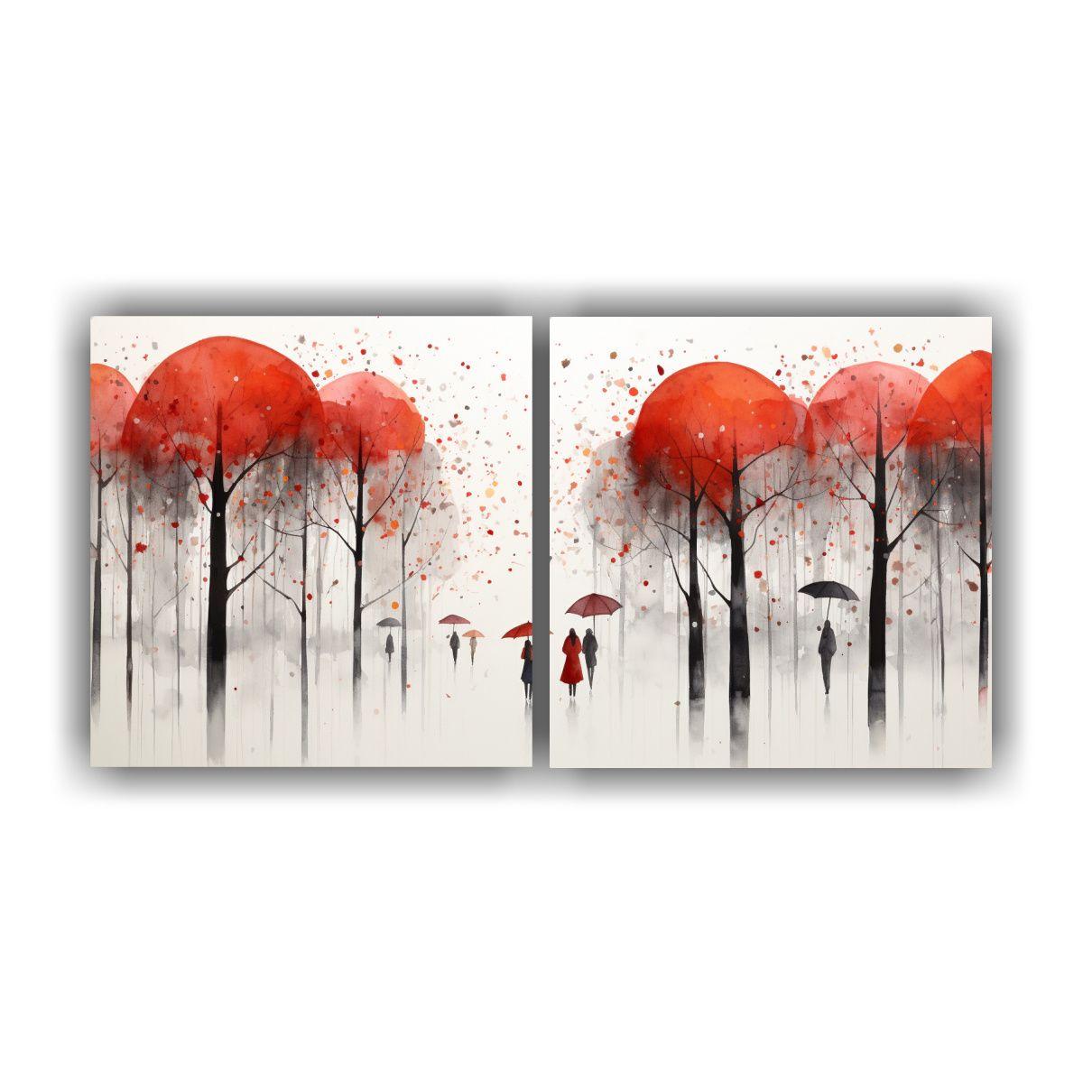 Parejas Bajo La Lluvia En Bastidor, Arte 80x40 Cm-0