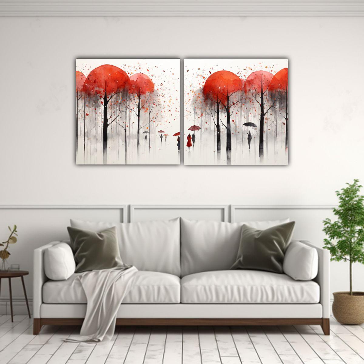 Parejas Bajo La Lluvia En Bastidor, Arte 80x40 Cm-2