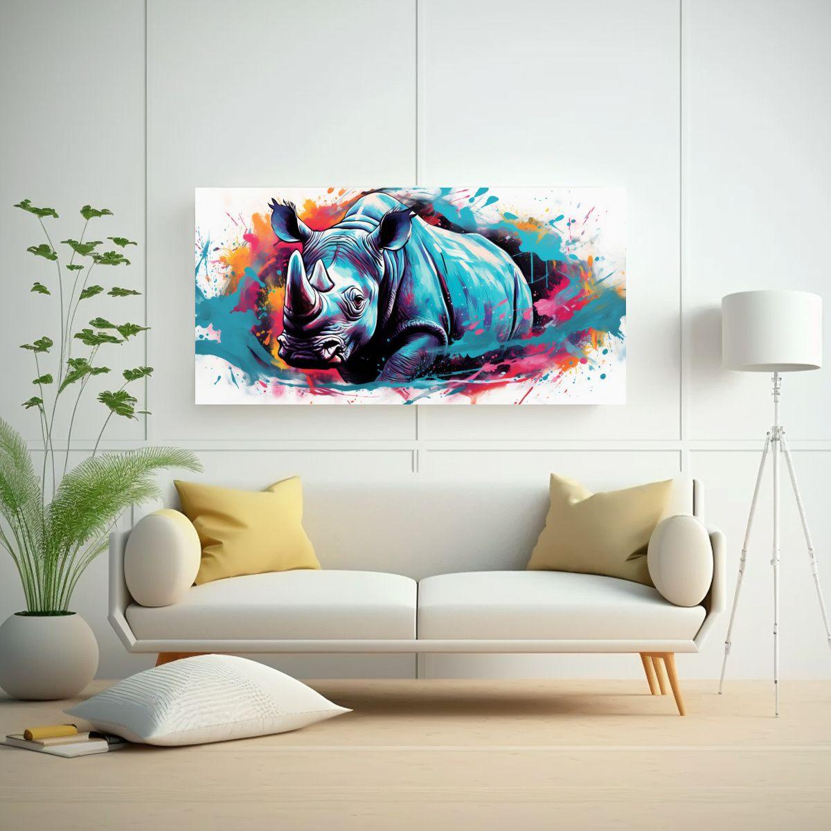 Pinturas Abstractas: Rinoceronte En Colores 100x50cm-2