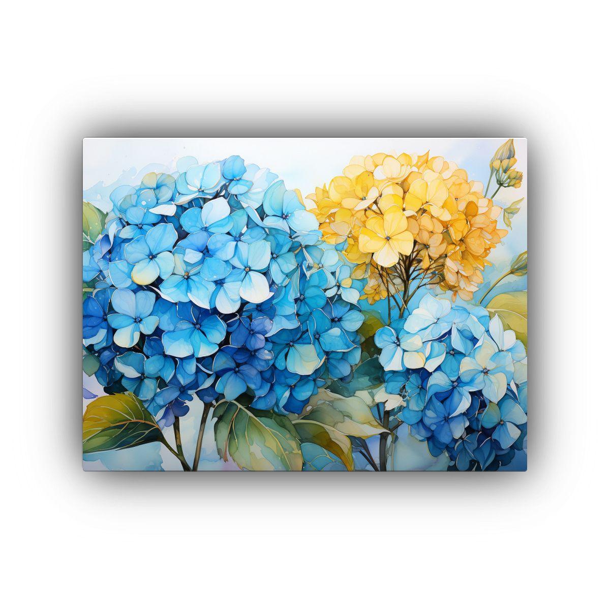 Cuadros Abstractos De Lienzo Con Hortensias Amarillas Y Turq 50x40cm-0