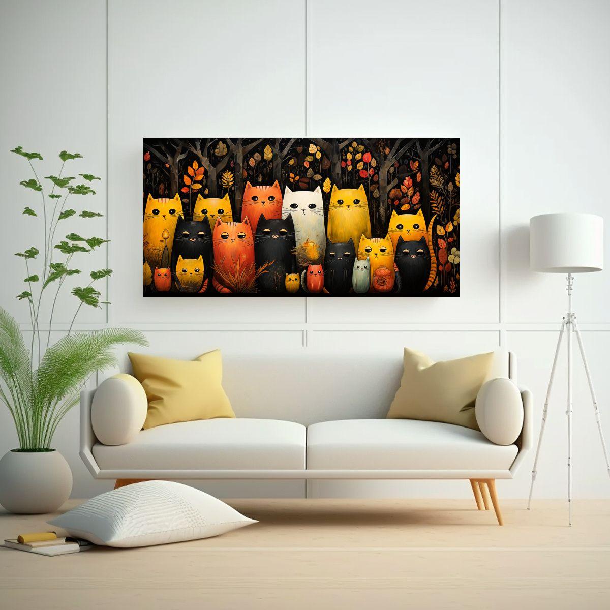 Cuadro De Arte Con Patrón De Gatos Negros 40x20cm-2