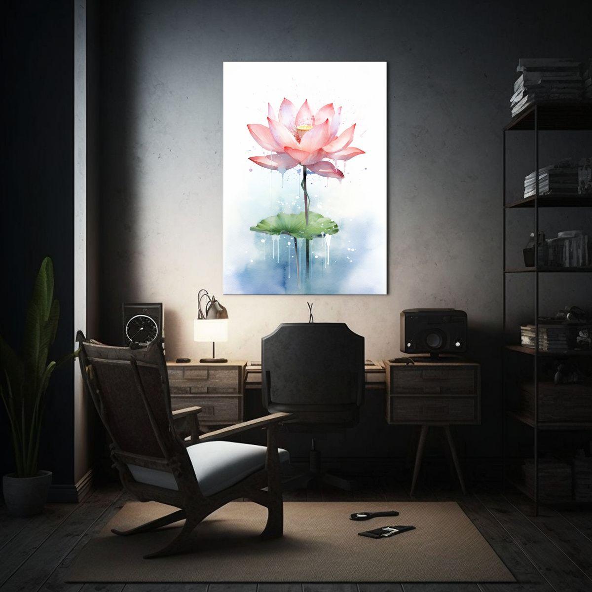 Pintura Acuarela Delicada De Loto Rosa – Arte 30x40cm-2