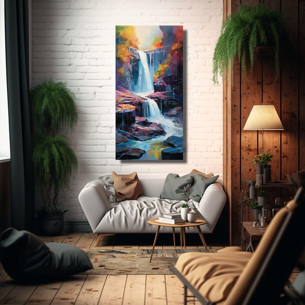 Pintura Abstracta De Cascada En Pinceladas, Arte 20x40cm-2