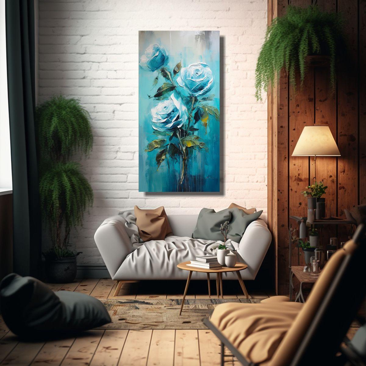 Pintura En Lienzo De Rosas Turquesa En Estilo 50x100 Cm-2