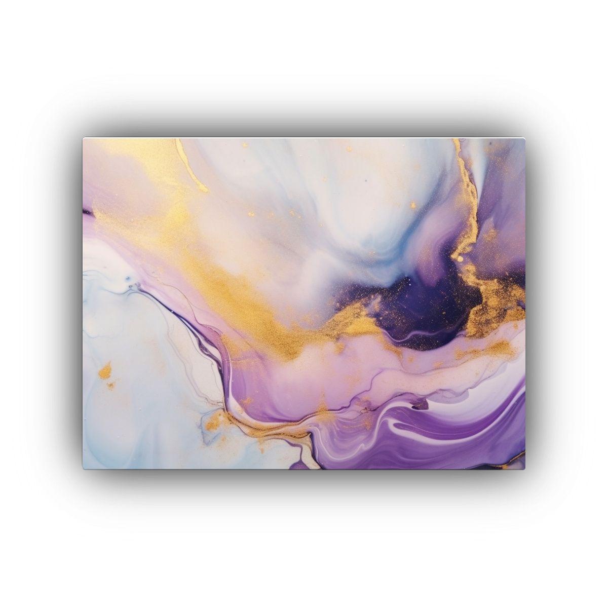Cuadro Abstracto De Cuerpo Acuático En Morado Y Dorado 45x30cm-0