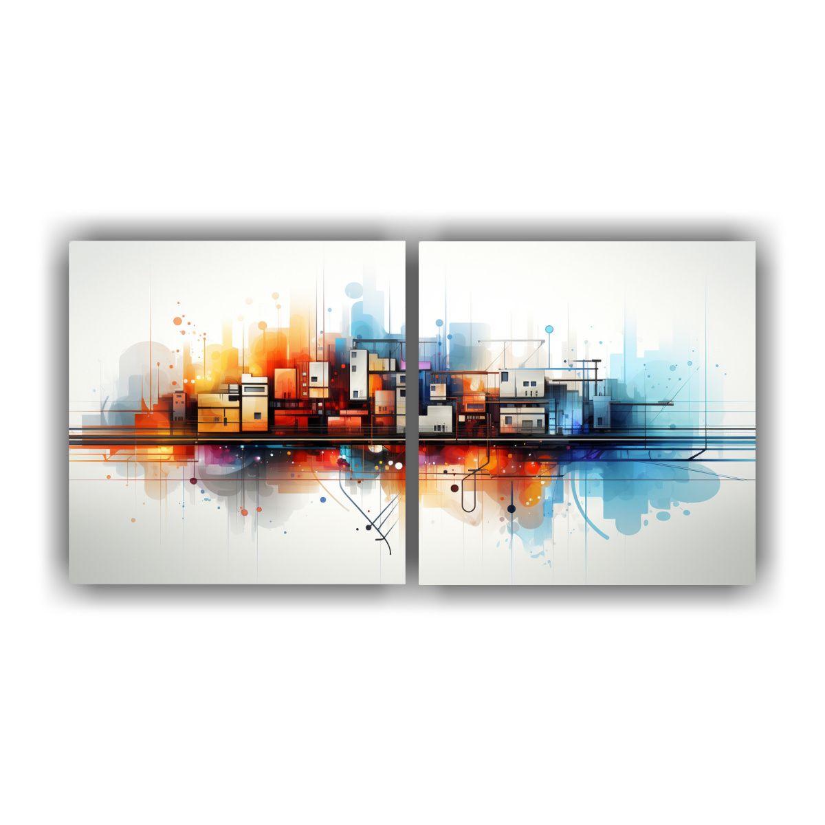 Diptico Decorativo Abstracto Líneas Tecnológicas 80x40 Cm-0