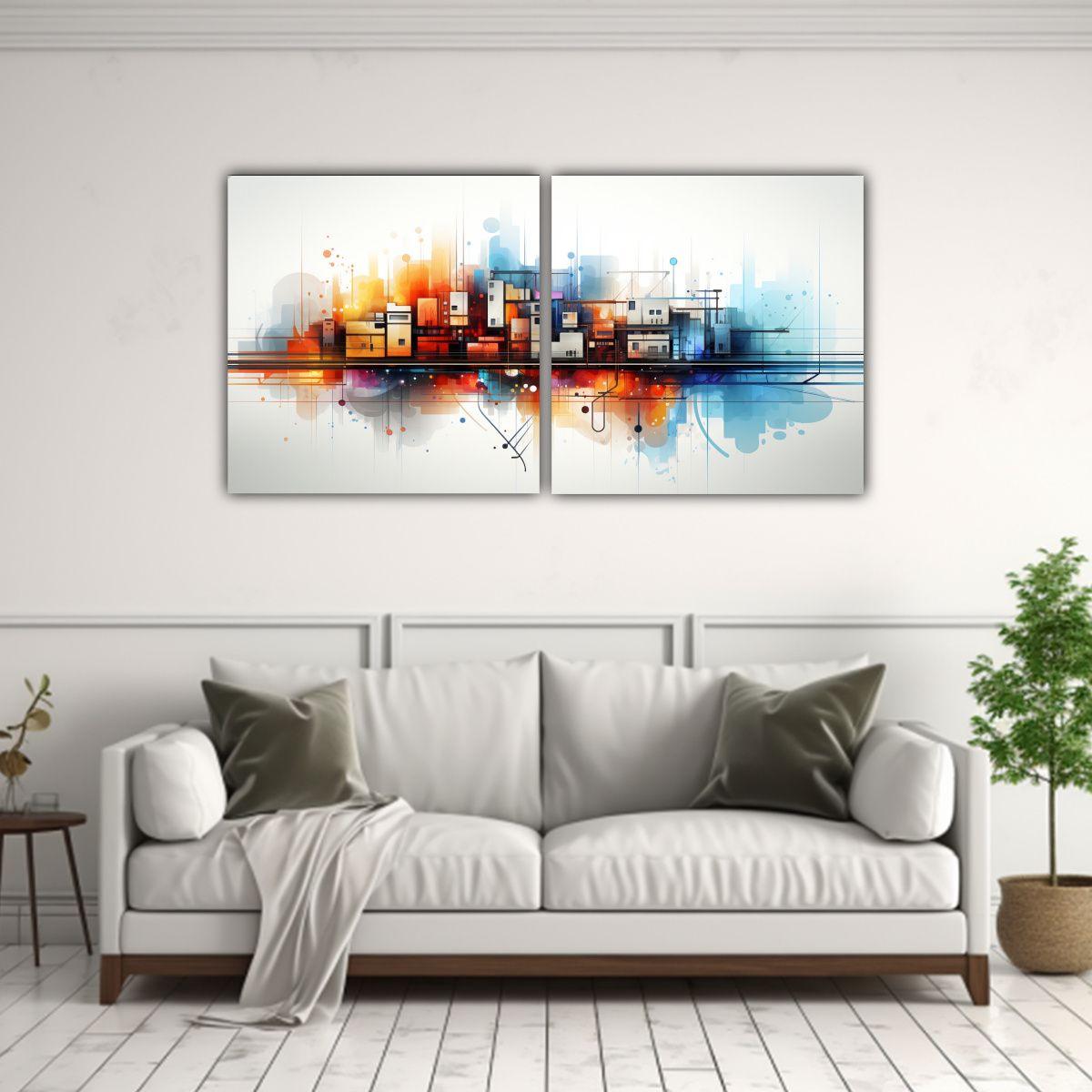 Diptico Decorativo Abstracto Líneas Tecnológicas 80x40 Cm-2