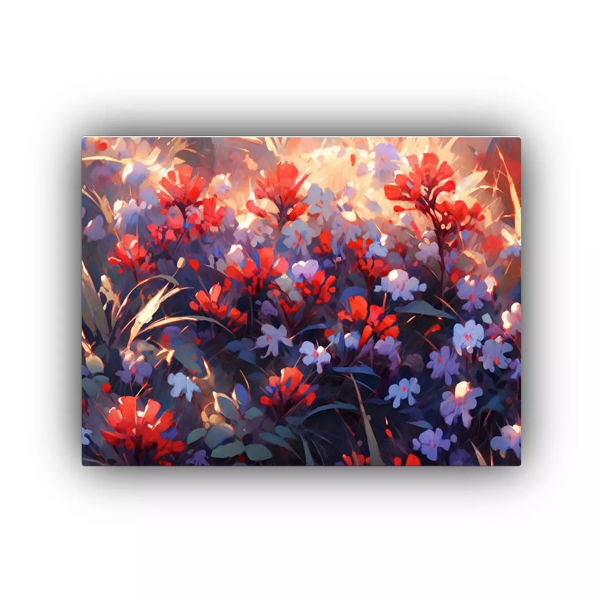 Pintura En Lienzo De Flores En Colores Morado Y Rojo De Alta 45x30cm-0