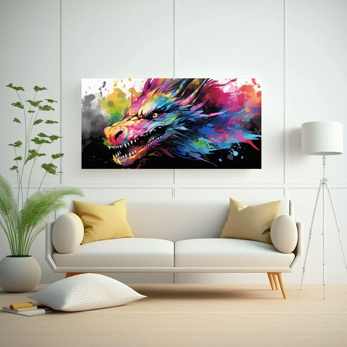 Cuadro Inspiración Simetría Dragón Arcoíris Y  140x70cm-2