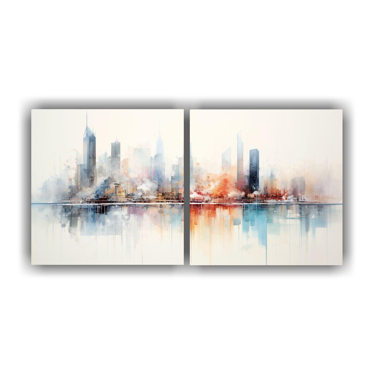 Pintura Decorativa: Abstracto Ciudad En Acuarela 120x60 Cm-0