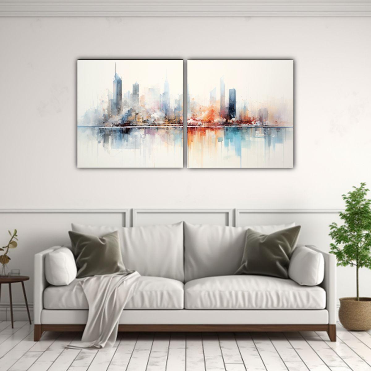 Pintura Decorativa: Abstracto Ciudad En Acuarela 120x60 Cm-2