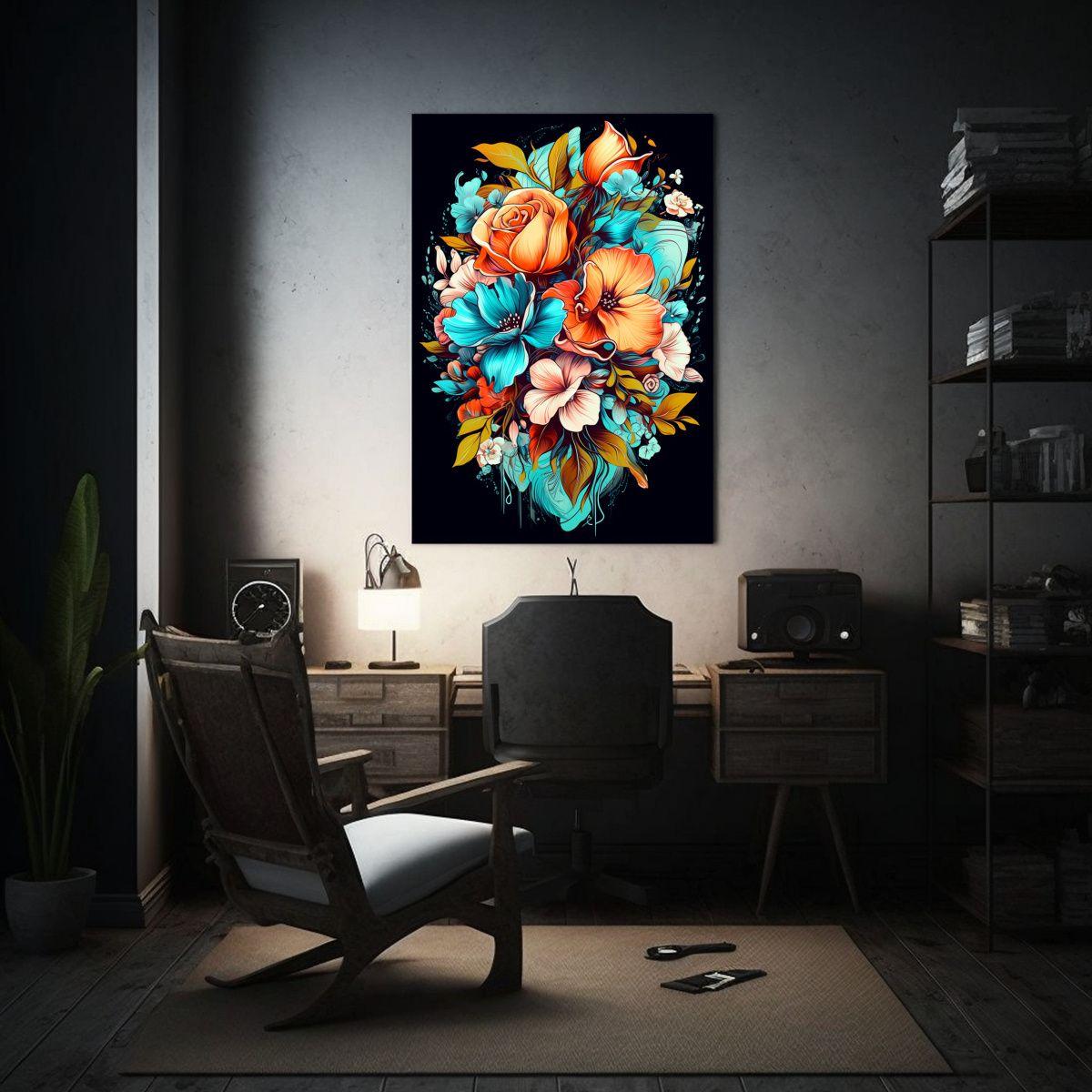 Cuadro Vivido De Diseño Floral Con Colores 50x75cm-2