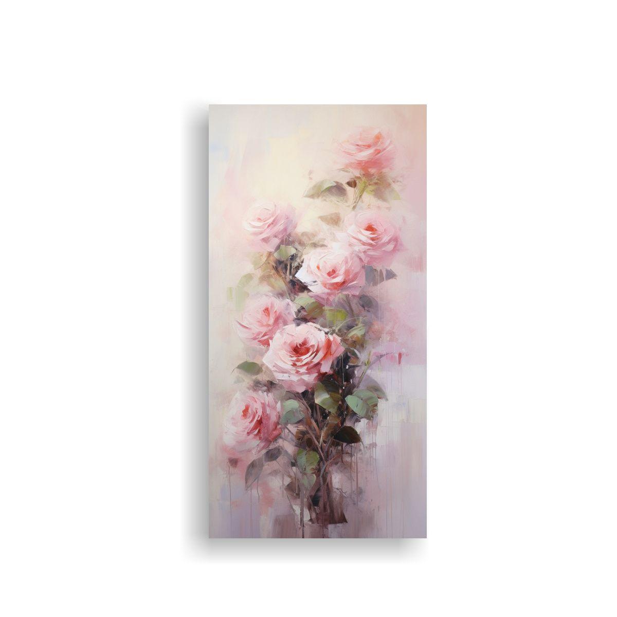 Pintura En Lienzo Vertical De Rosas Rosadas En El 70x140 Cm-0