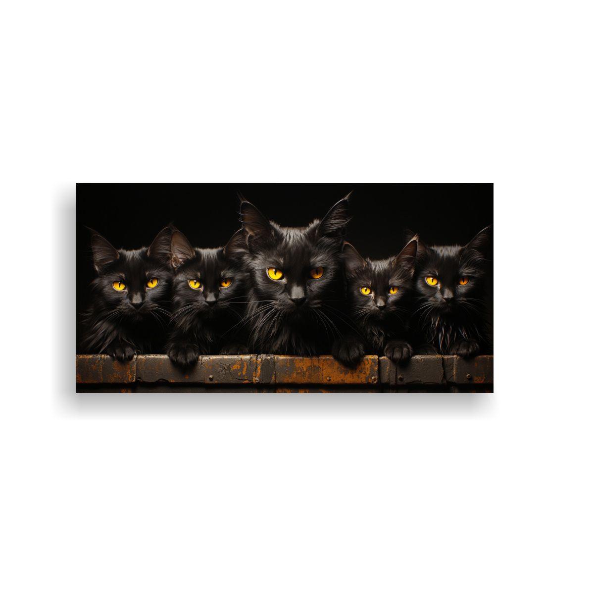 Cuadro Horizontal Gatos Negros Ojos Amarillos 40x20cm-0