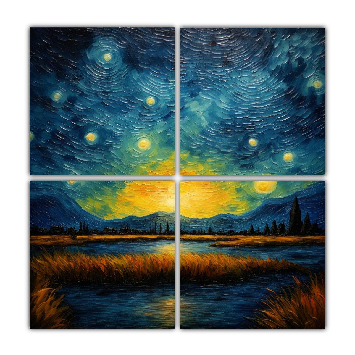 Cuatro Telas En Bastidor Decorativo Fantasia Van 120x120 Cm-0