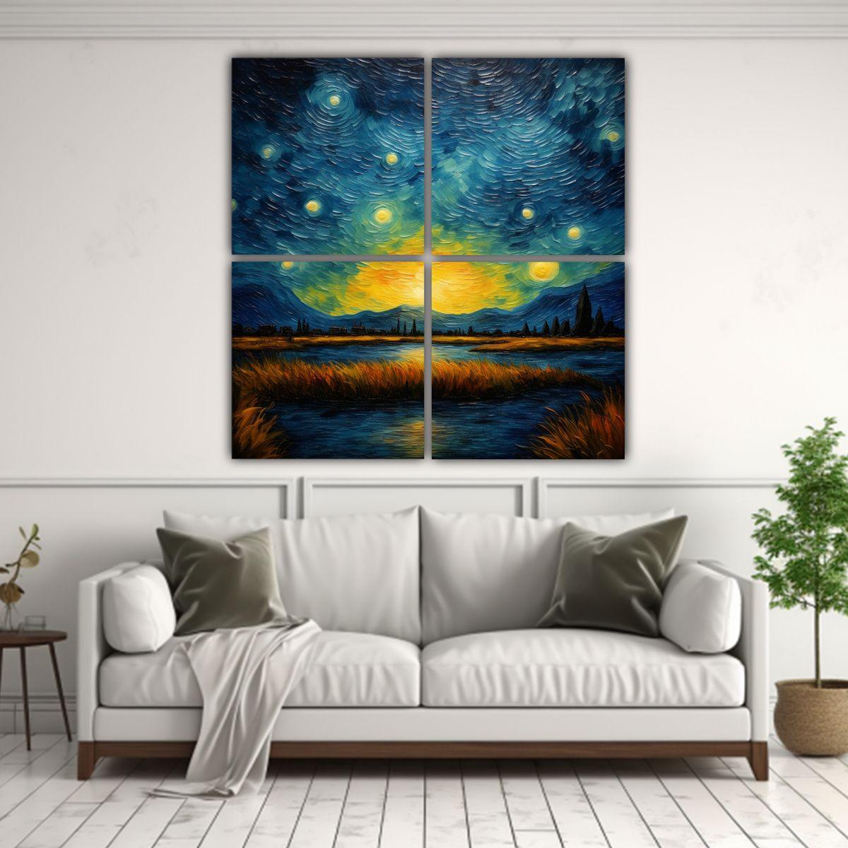 Cuatro Telas En Bastidor Decorativo Fantasia Van 120x120 Cm-2