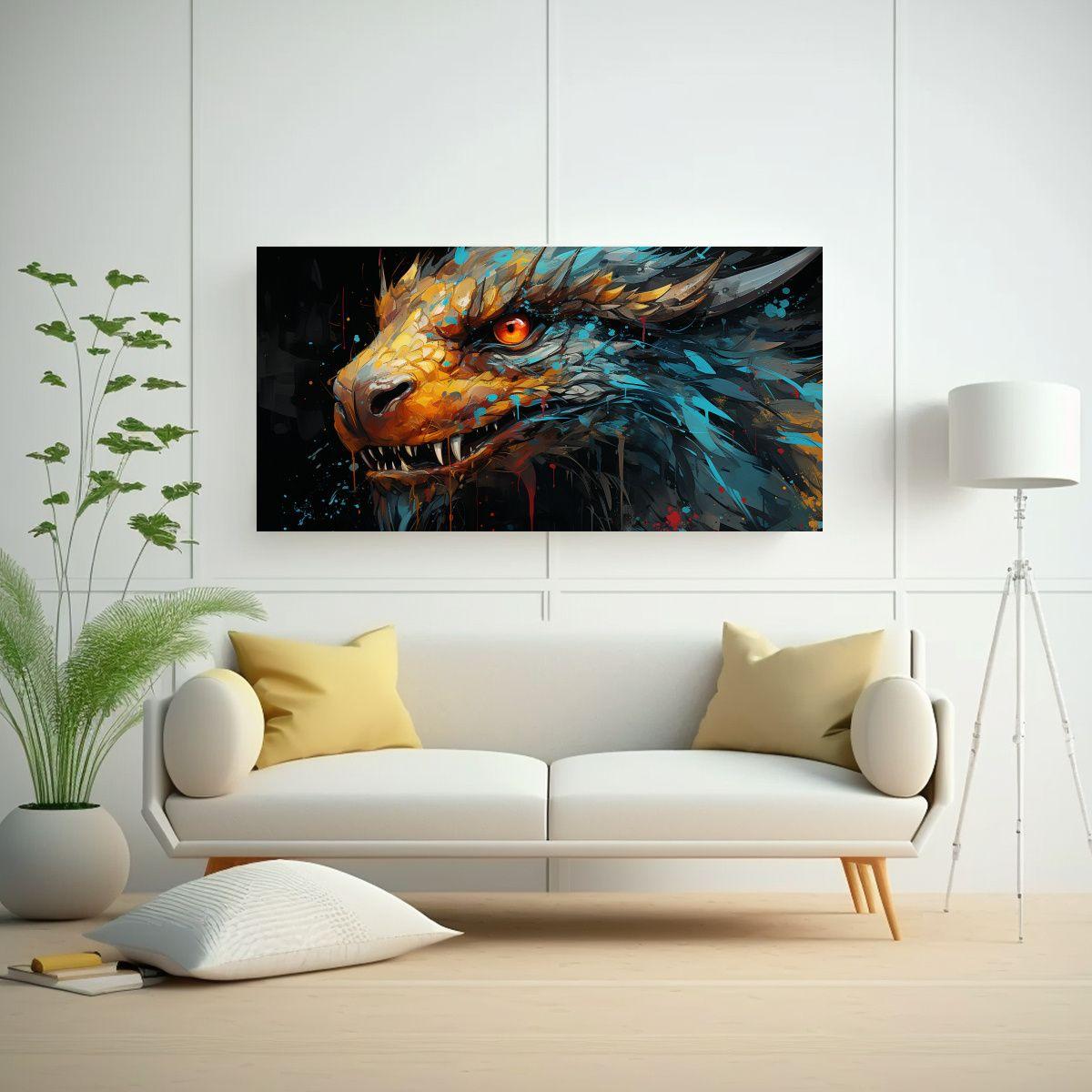 Lienzo De Tela Colores Mágico: Dragón En Amarill 60x30cm-2