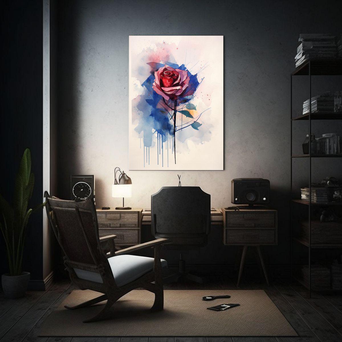 Pintura Acuarela Minimalista De Una Rosa Vertical 30x45cm-2