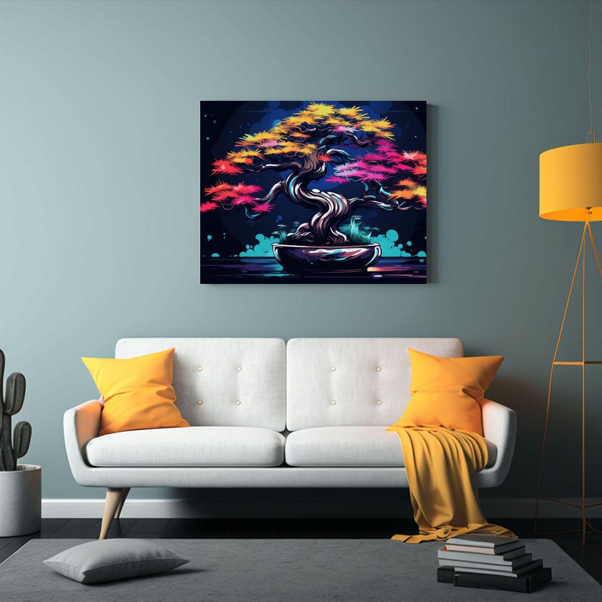 Cuadro Abstracto De Pino Bonsái En Colores 65x50cm-2