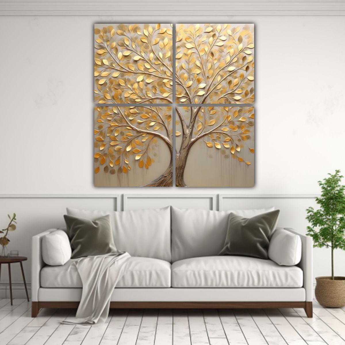 Cuadro Estilo Galería Dormitorio, árbol Dorado 60x60 Cm-2
