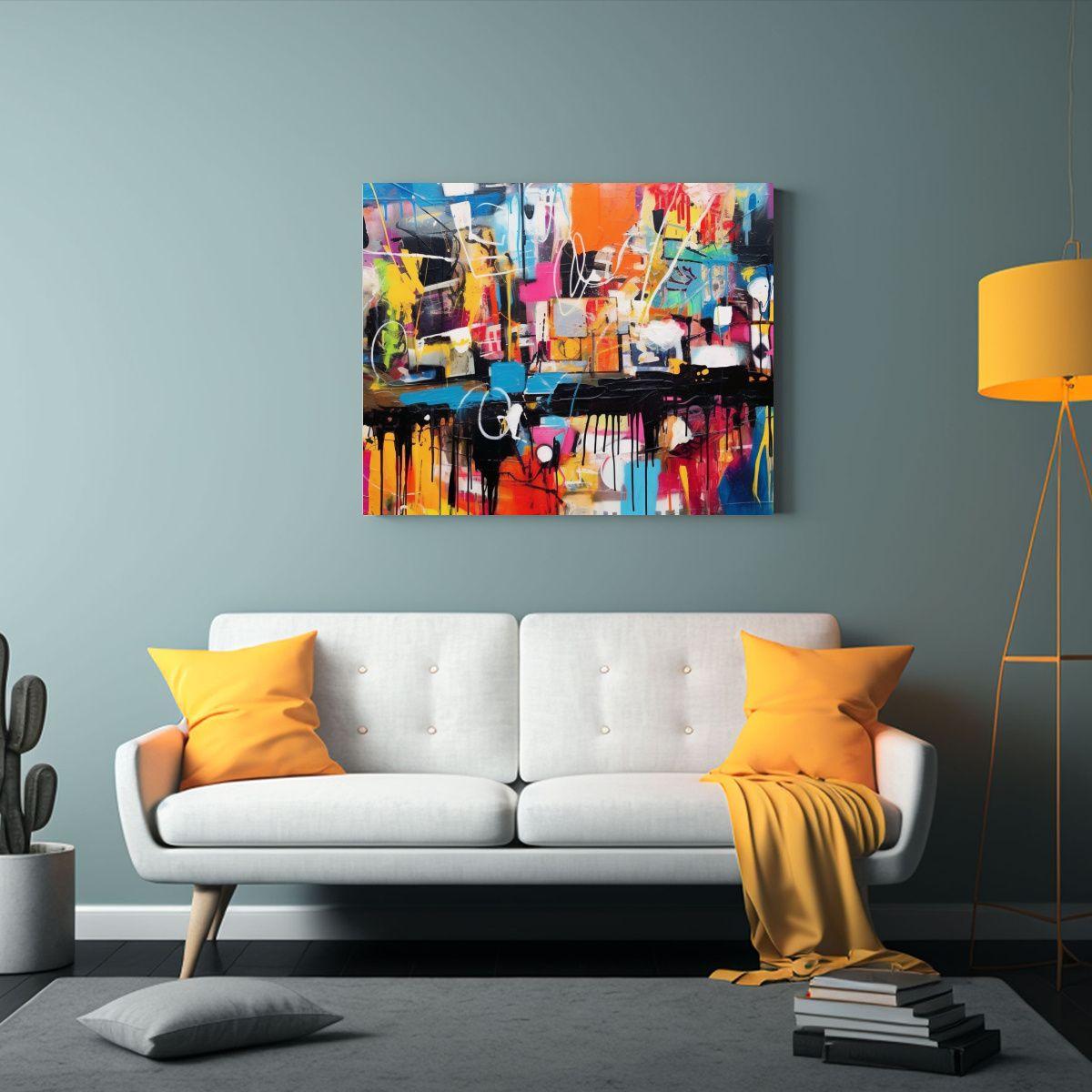 Cuadro De Pared Abstracto: Inspiración Street Art Para Deco 90x60cm-2
