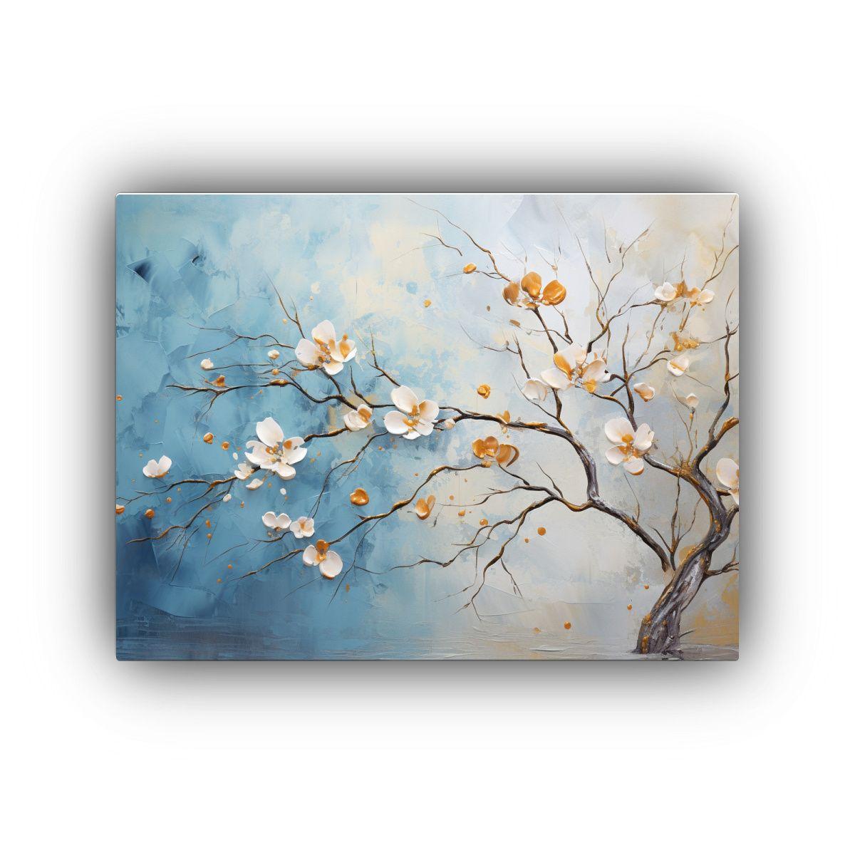 Lienzo Impreso Árbol De Acebo Oro Y Azul Abstracto Agua 90x60cm-0