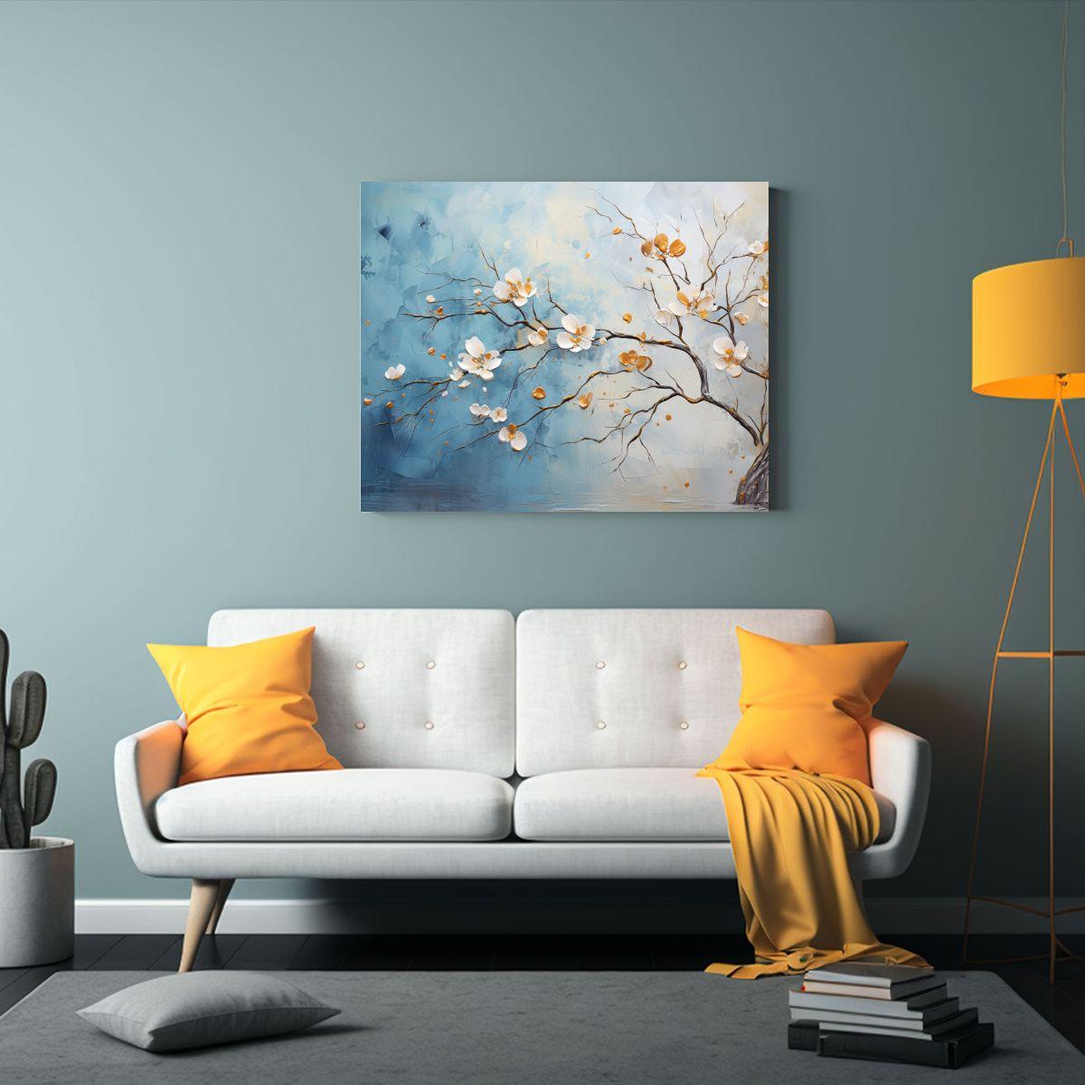 Lienzo Impreso Árbol De Acebo Oro Y Azul Abstracto Agua 90x60cm-2