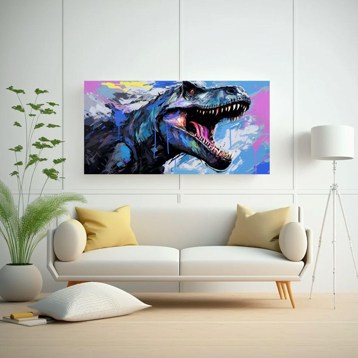 Cuadro Movimiento Mural Spinosaurus En Negro Y Col 140x70cm-2