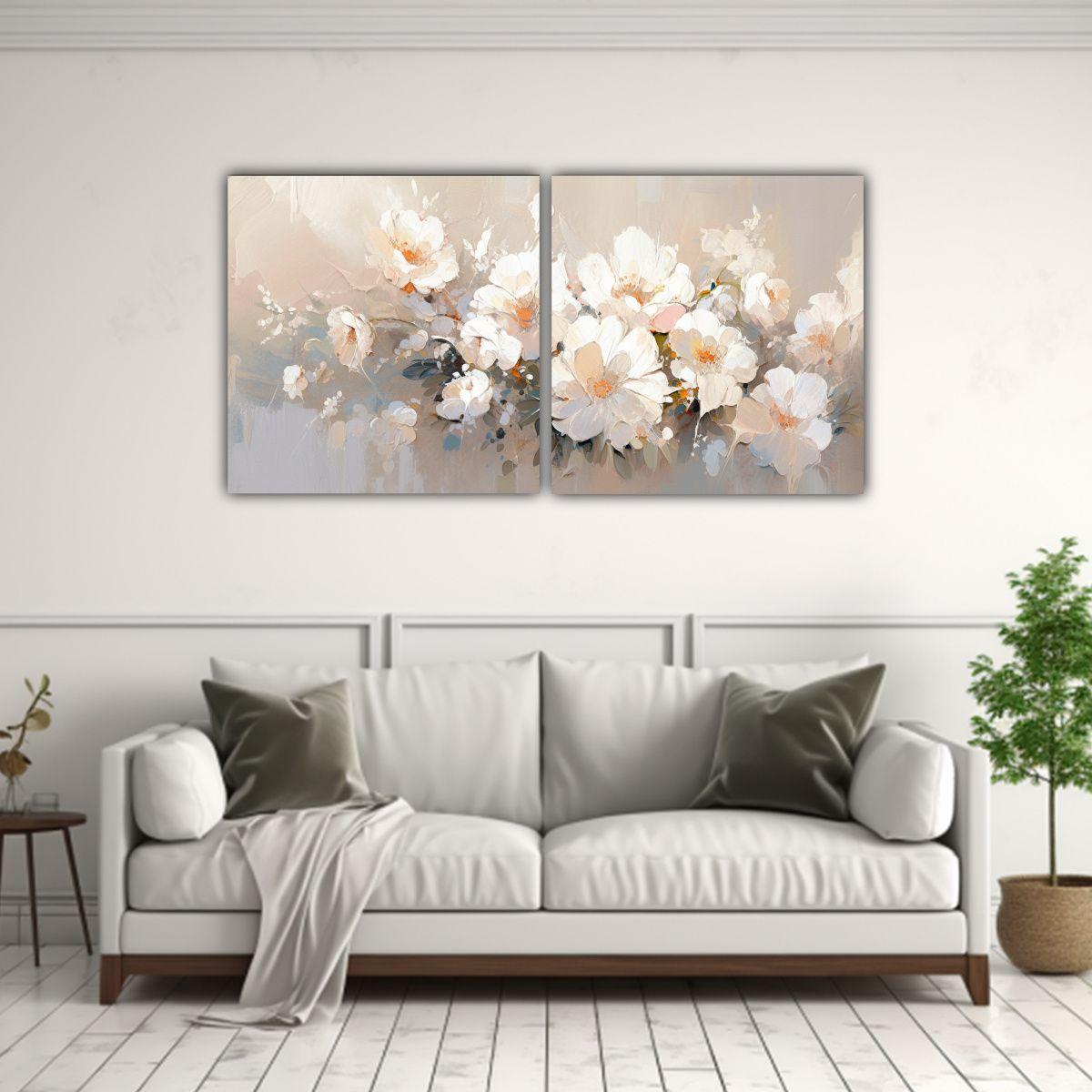 Pintura En Lienzo De Flores Blancas En El Estilo 60x30 Cm-2